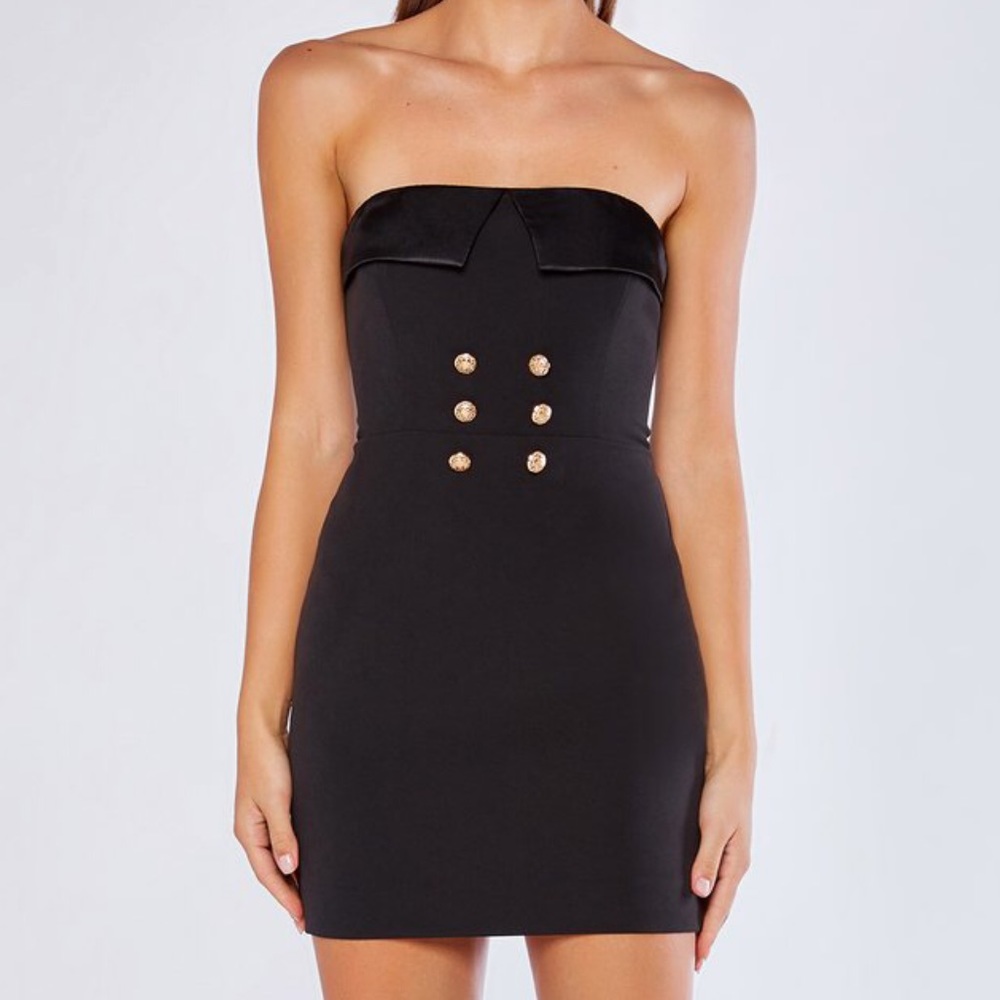 STRAPLESS TUXEDO DRESS - BLACK